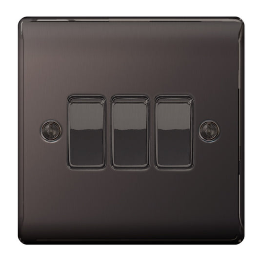 BG Nexus Metal Black Nickel 10ax Plate 3 Gang