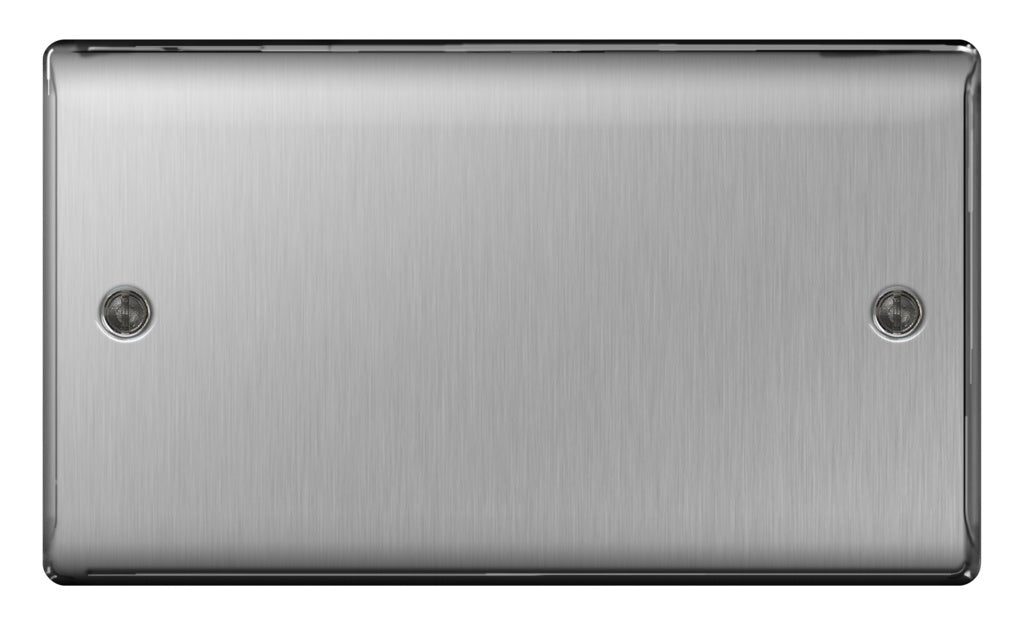 BG Brushed Steel Blank Plate 2 Gang