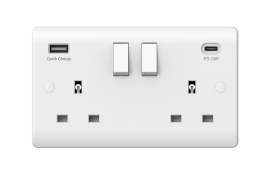 2 Gang Switched Socket Double Pole With USB A + C