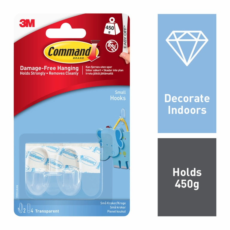 Commandâ„¢ Small Clear Hooks with Clear Strips
