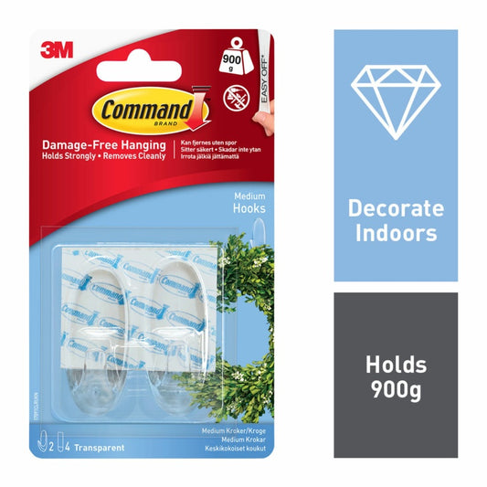 Commandâ„¢ Medium Clear Hooks with Clear Strips