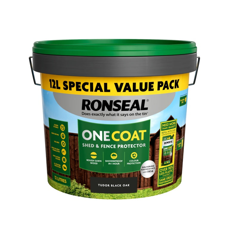 Ronseal One Coat Shed & Fence Protector 12L Tudor Black Oak