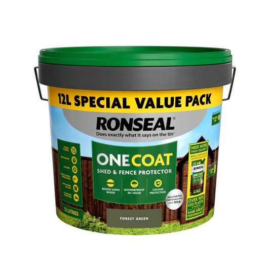 Ronseal One Coat Shed & Fence Protector 12L Forest Green