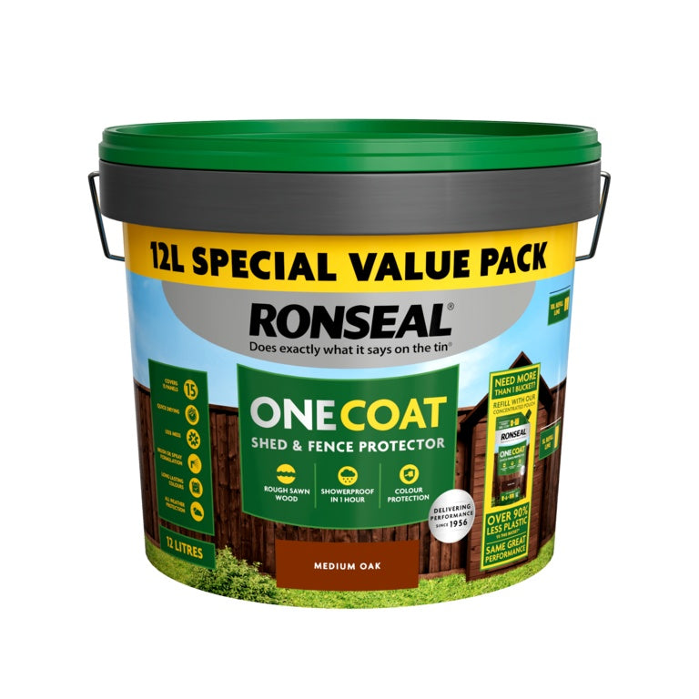Ronseal One Coat Shed & Fence Protector 12L Medium Oak