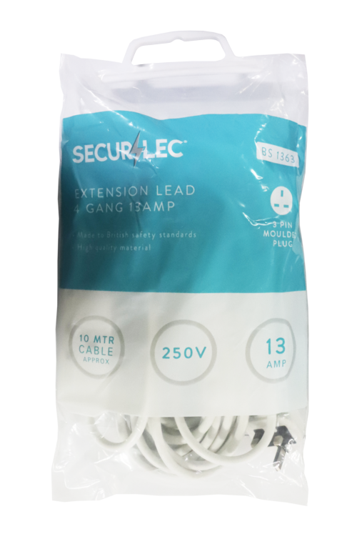 Securlec 4 Gang Extension Lead With 1 x USB-A & 1 x USB-C 2m