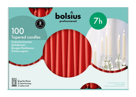 Bolsius Tapered Candles Box 100 Red