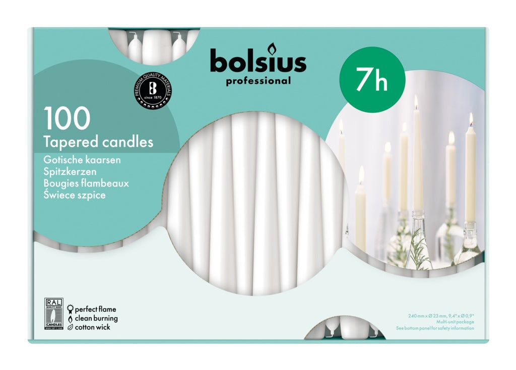 Bolsius Tapered Candles Box 100 White