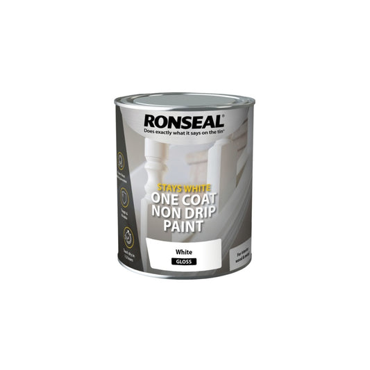 Ronseal Stays White One Coat Non Drip Paint 750ml White Gloss