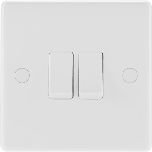 2 Gang 2 Way White Round Edge Switch