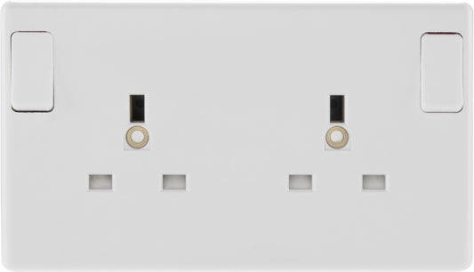 2 Gang White Round Edge Single Pole Switched Socket