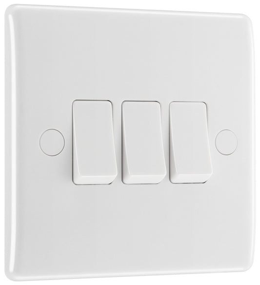 BG 3 Gang 2 Way White Round Edge Switch 10a