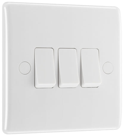 BG 3 Gang 2 Way White Round Edge Switch 10a