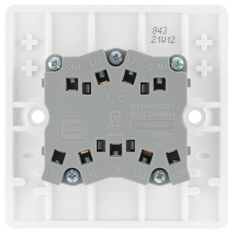 BG 3 Gang 2 Way White Round Edge Switch 10a