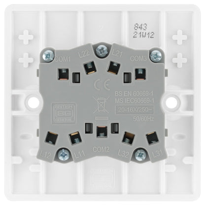 BG 3 Gang 2 Way White Round Edge Switch 10a