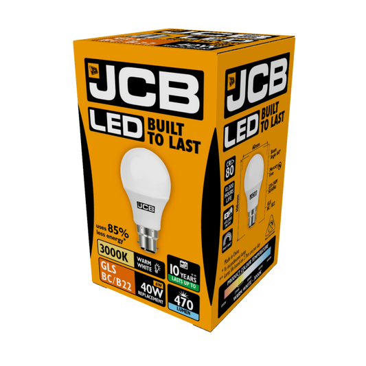JCB LED A60 470lm Opal 6w B22 3000k