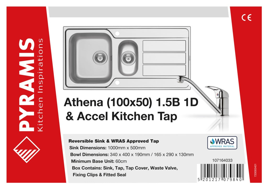 Pyramis Athena Stainless Steel 1.5 Bowl Sink & Tap