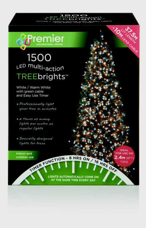 Premier 1500 LED Multi Action Treebrights With Timer White/Warm White/Green Cable