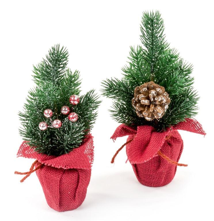 Premier Burlap Table Tree With Berries & Cones Red 22cm