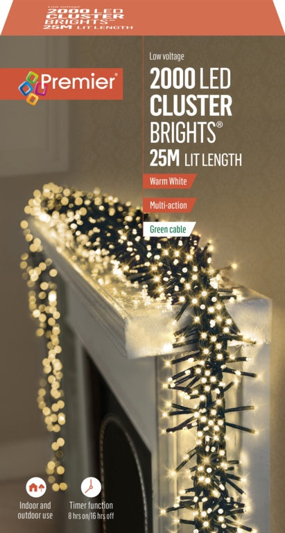 Premier 2000 LED Multi Action Cluster Brights With Timer Warm White/Green Cable