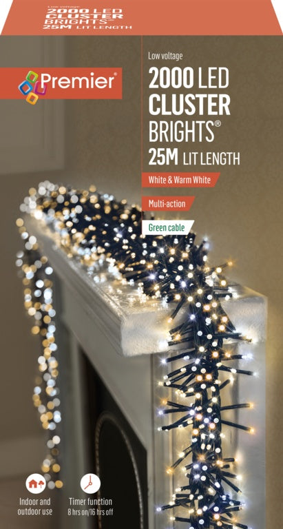 Premier 2000 LED Multi Action Cluster Brights With Timer White/Warm White