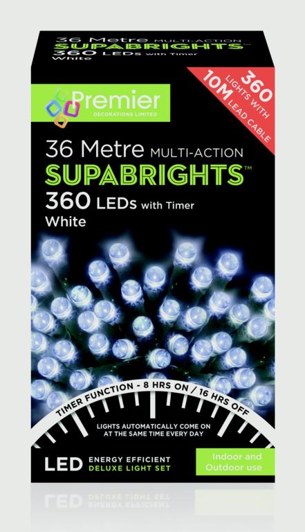 Premier 360 LED Multi Action Supabrights With Timer White/Green Cable
