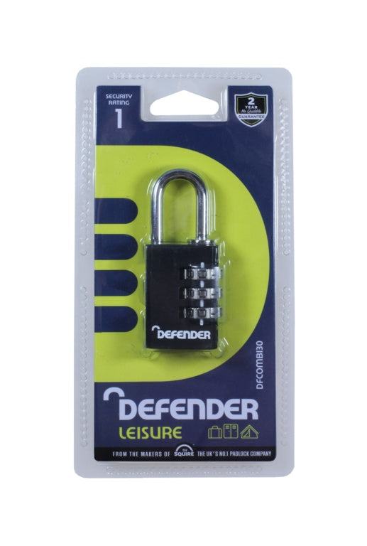 Defender Black Diecast Combi Padlock 30mm
