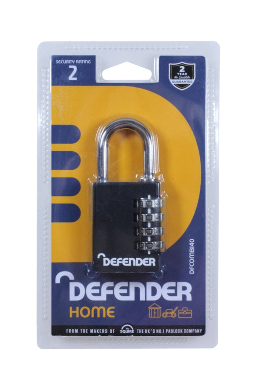 Defender Black Diecast Combi Padlock 40mm