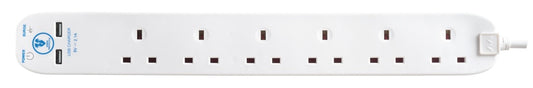 6 Gang Surge Extension Lead With 2 USBs
