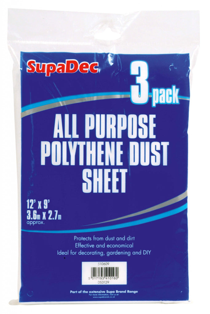 SupaDec All Purpose Polythene Dust Sheets 12 x 9 Pack 3