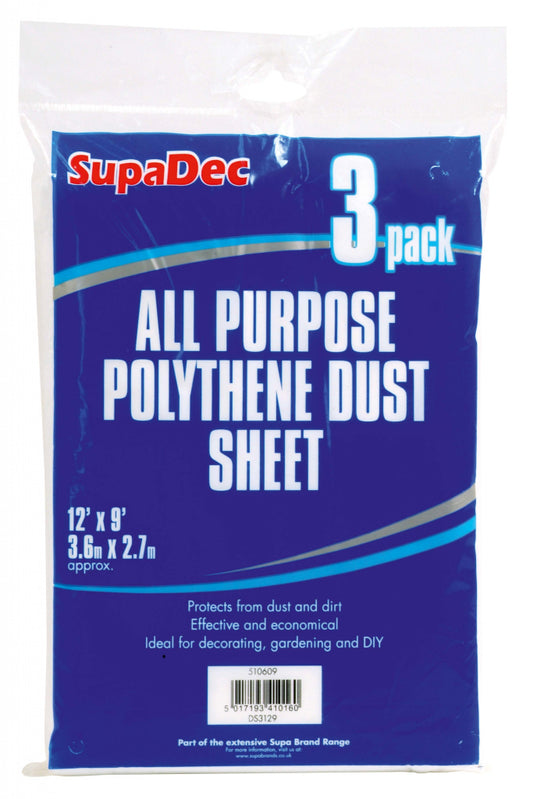 SupaDec All Purpose Polythene Dust Sheets 12 x 9 Pack 3