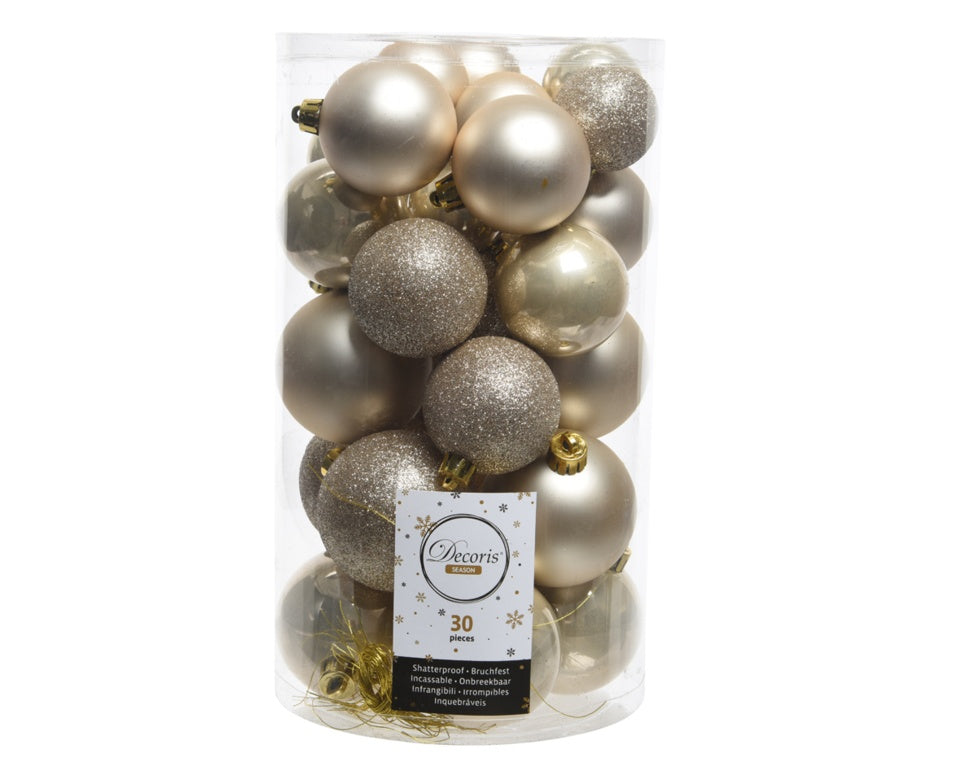 Kaemingk Shatterproof Baubles Mixed Tube of 30 Pearl