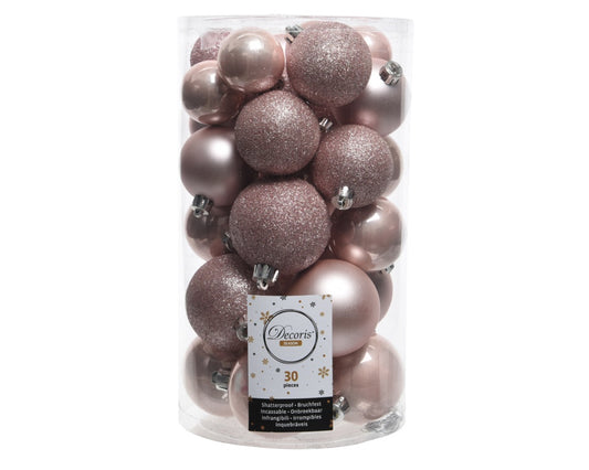 Kaemingk Shatterproof Baubles Blush Pink Mix Pack 30