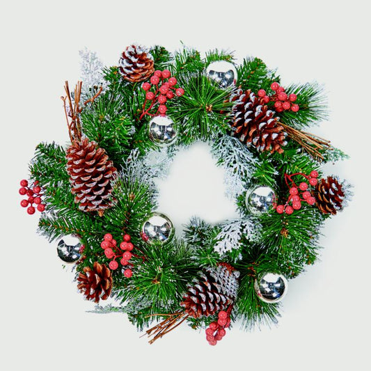 Premier Dressed Wreath 40cm Silver