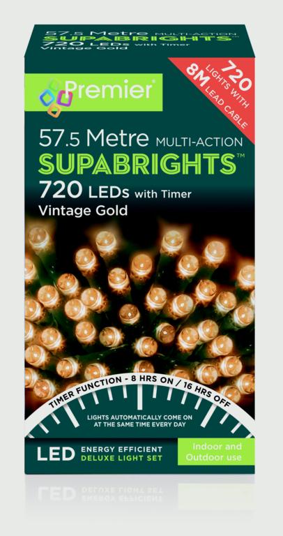 Premier 720 LED Multi Action Supabrights With Timer Vintage Gold/Green Cable