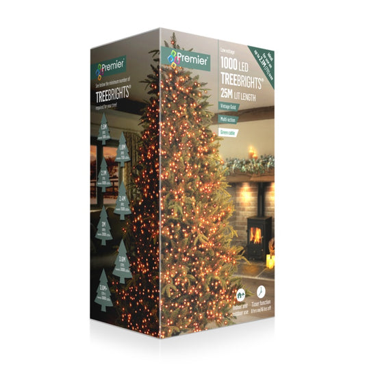 Premier 1000 LED Multi Action Treebrights With Timer Vintage Gold/Green Cable