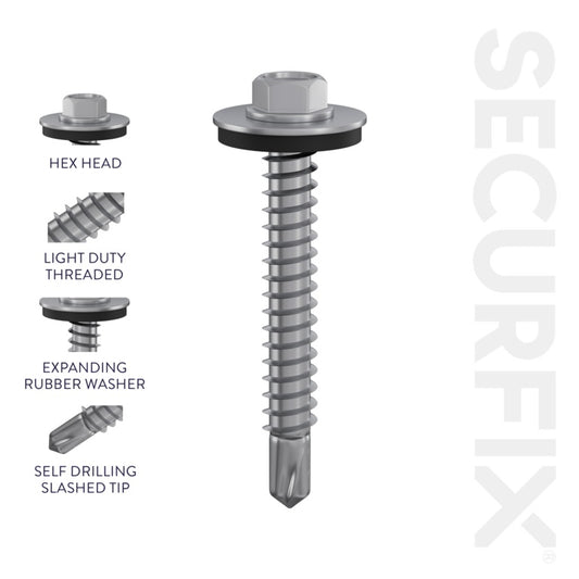 Securfix Self Drilling Roofing Screws Size: 10 x 1" (5.5 x 25mm) | Pack of 100 Screws