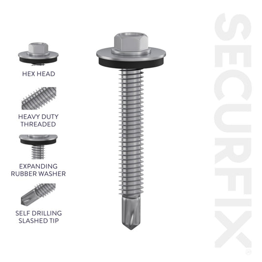 Securfix Self Drilling Roofing Screws Size: 12 x 3 1/8" (5.5 x 80mm) | Pack of 50 Screws