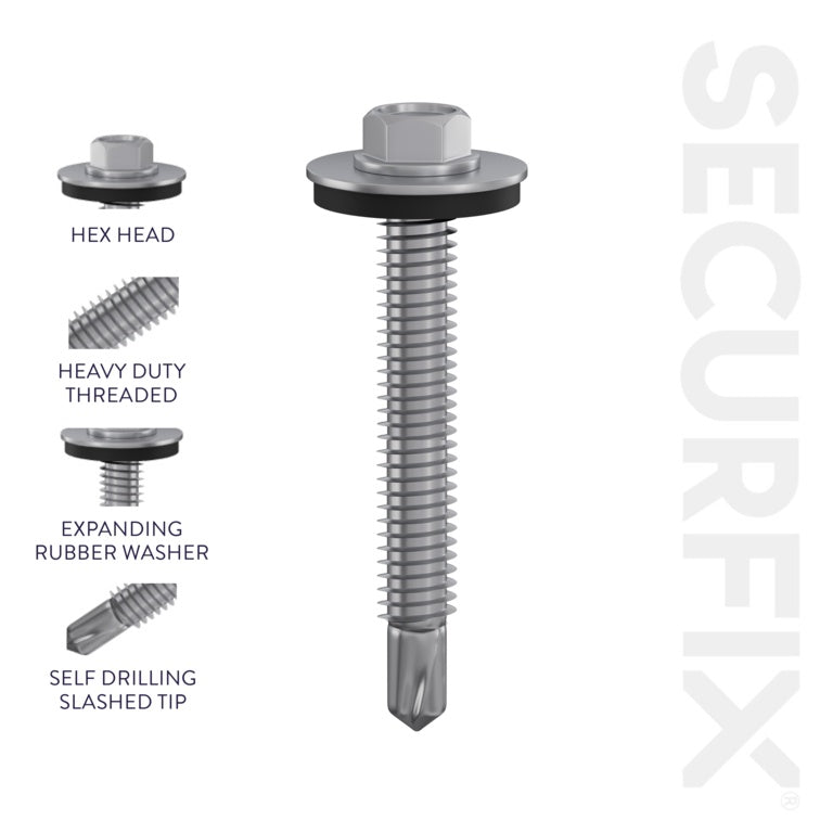 Securfix Self Drilling Roofing Screws Size: 12 x 1 3/8" (5.5 x 35mm) | Pack of 100 Screws