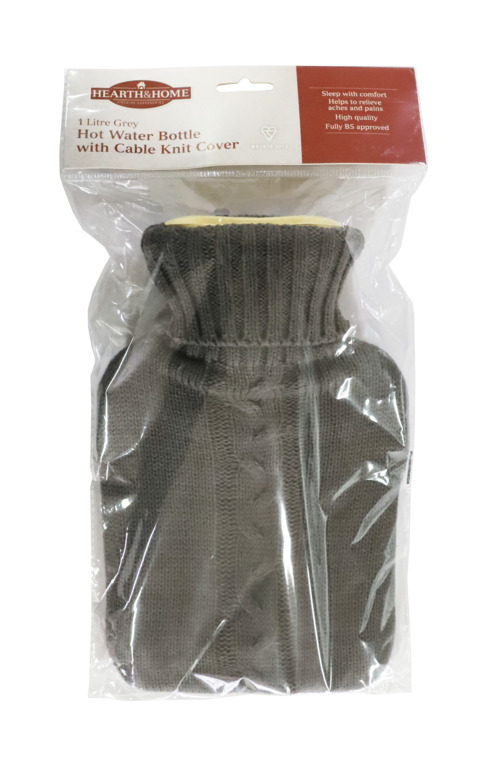 Hot Water Bottle With Knit Cover Grey
