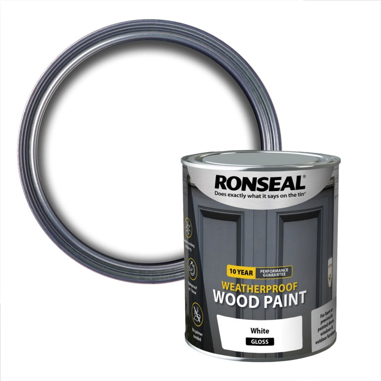 Ronseal 10 Year Weatherproof Gloss Wood Paint 750ml White