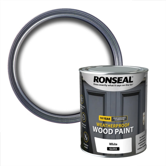 Ronseal 10 Year Weatherproof Gloss Wood Paint 750ml White