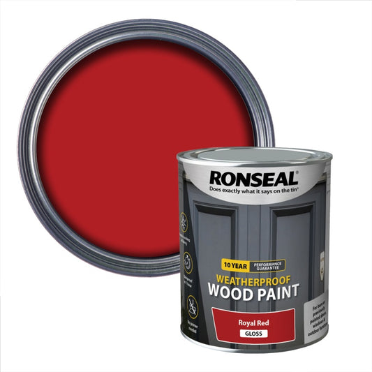 Ronseal 10 Year Weatherproof Gloss Wood Paint 750ml Royal Red