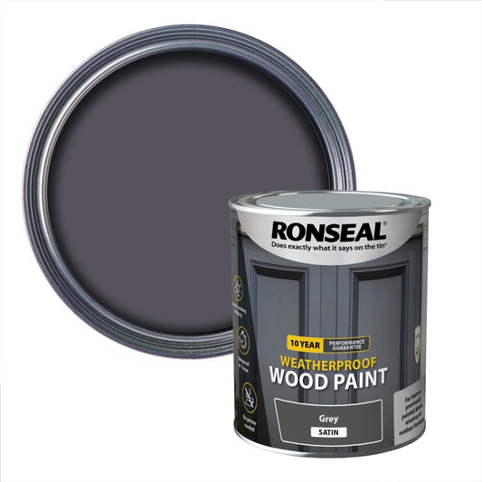 Ronseal 10 Year Weatherproof Satin Wood Paint 750ml Grey