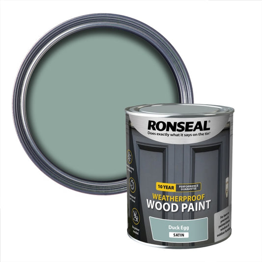 Ronseal 10 Year Weatherproof Satin Wood Paint 750ml Duck Egg