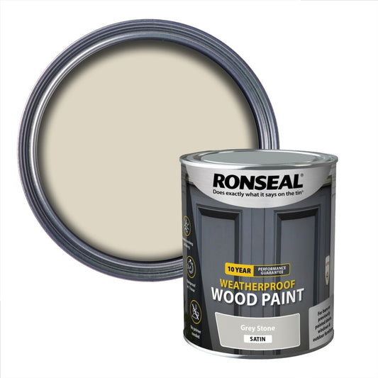 Ronseal 10 Year Weatherproof Satin Wood Paint 750ml Grey Stone
