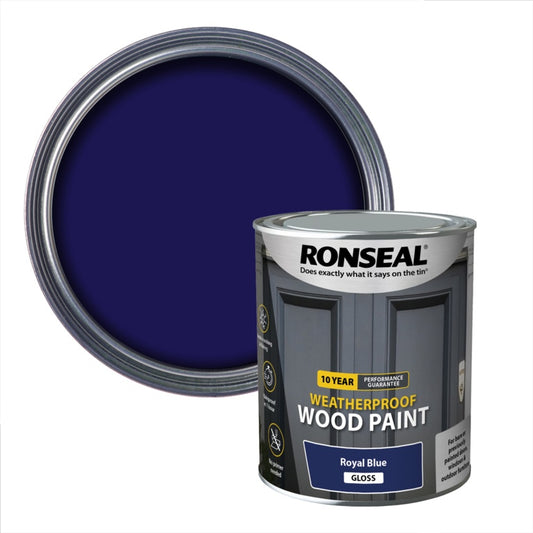 Ronseal 10 Year Weatherproof Gloss Wood Paint 750ml Royal Blue