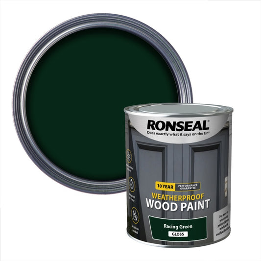 Ronseal 10 Year Weatherproof Gloss Wood Paint 750ml Racing Green