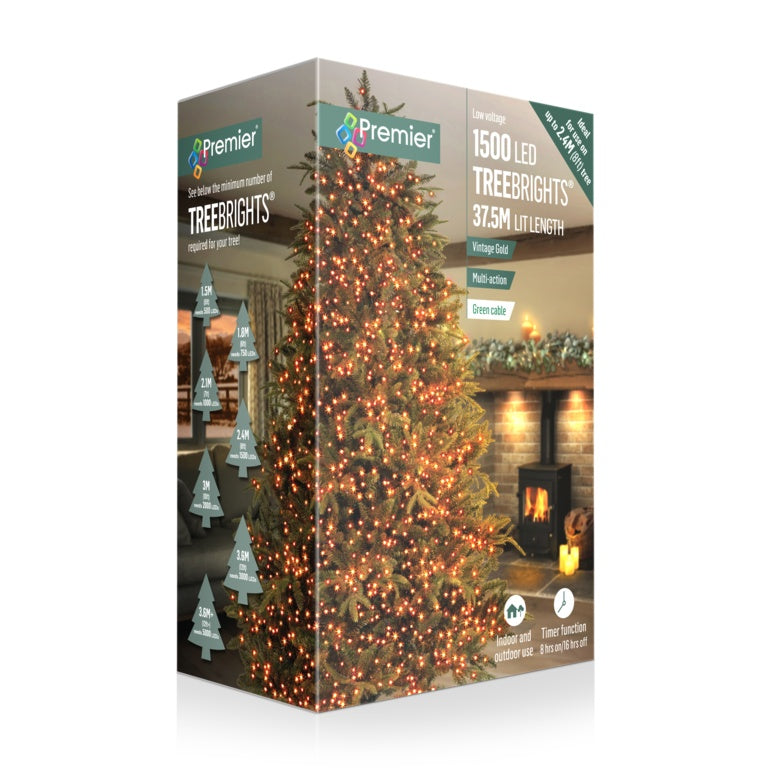 Premier 1500 LED Multi Action Treebrights With Timer Vintage Gold/Green Cable
