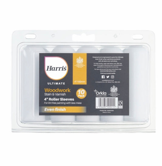 Harris Ultimate Woodwork Stain Varnish Sleeve 4" 10 Pack