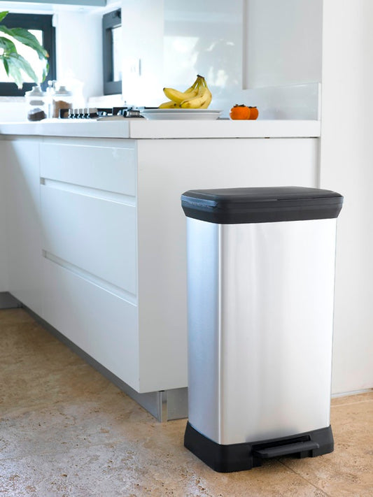 Curver Deco Black & Silver Pedal Bin 50L